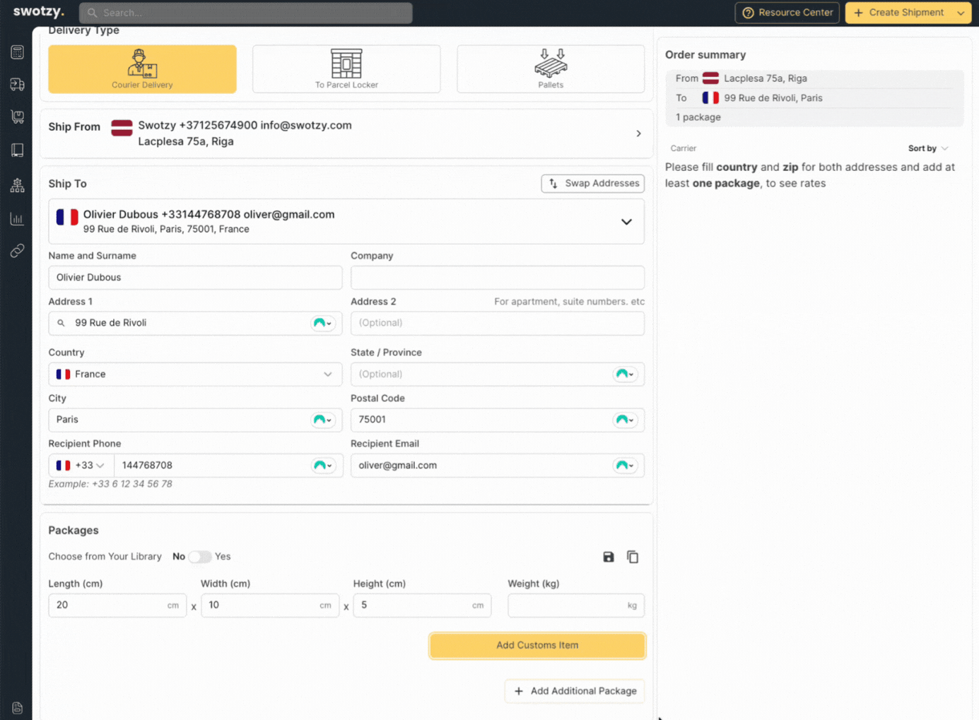 Save product in library when creating a swotzy shipment.gif