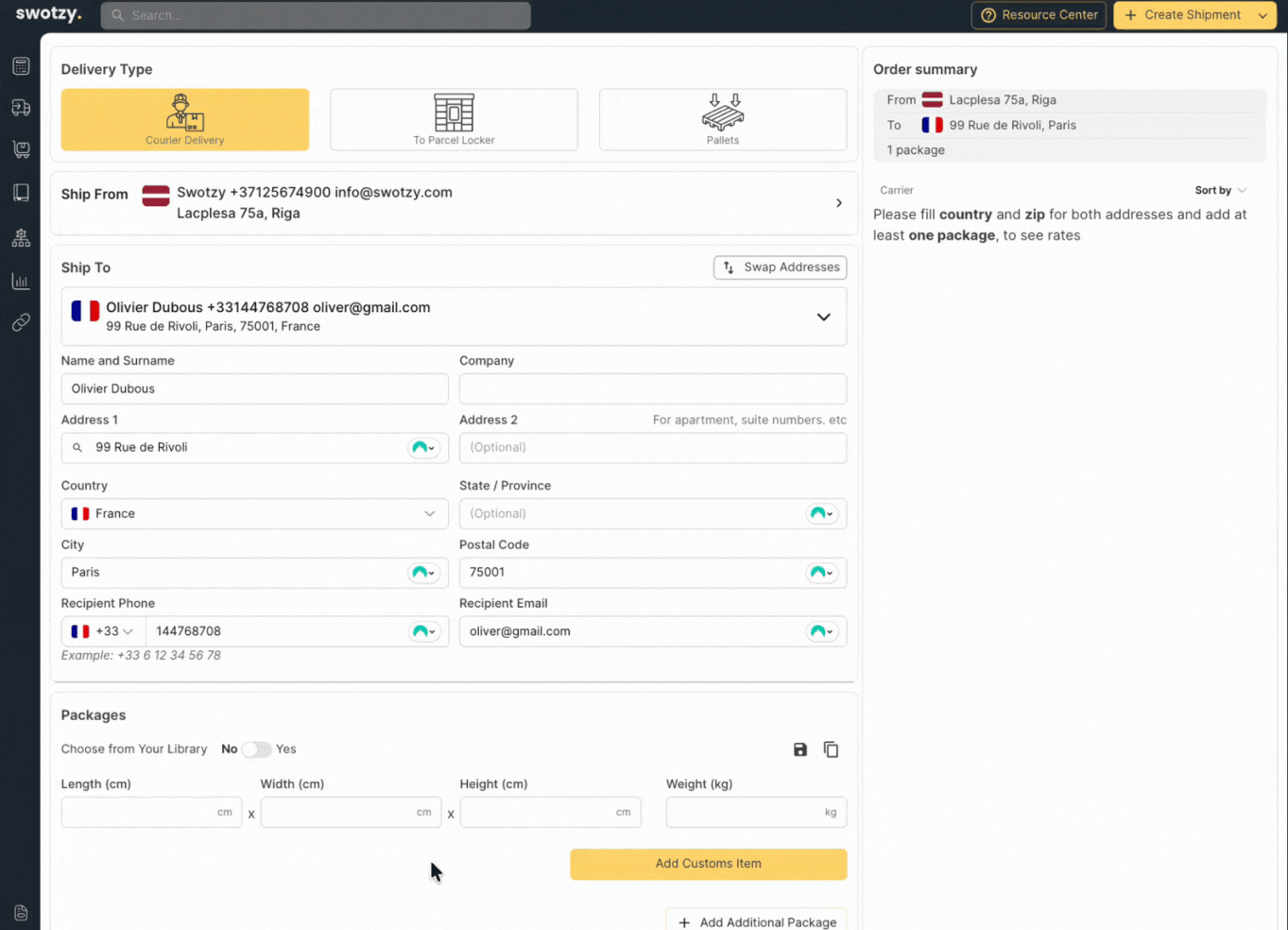 Create shipment and save package to library.gif